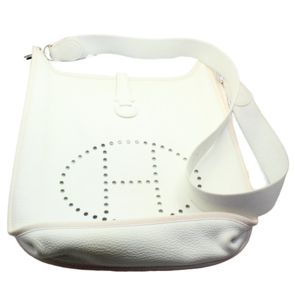 Authentic! Hermes Evelyne Parchment White Clemence Leather PM Handbag Purse​